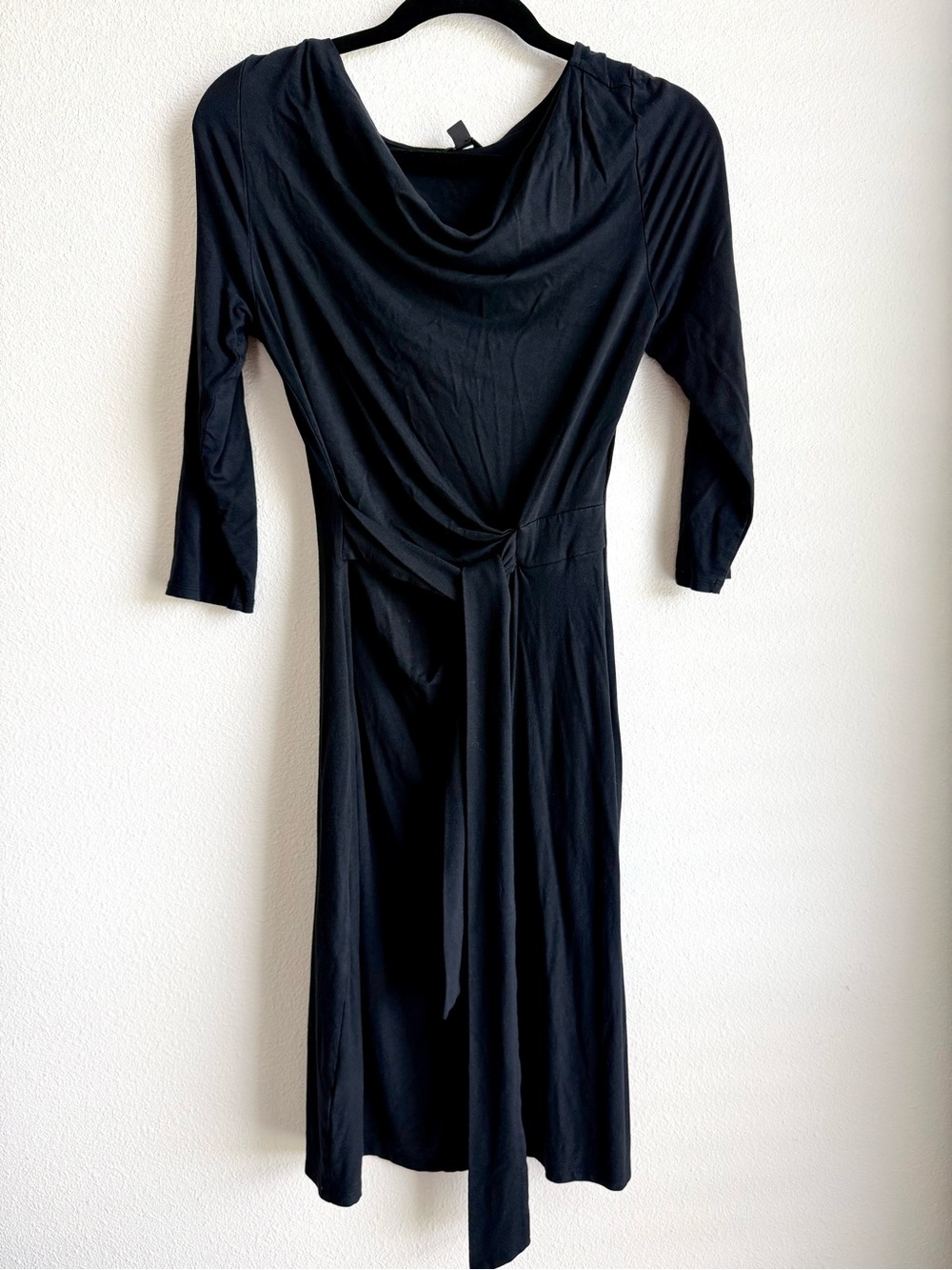 Ann Taylor Black Dress with Draped Neck and Tie Waist